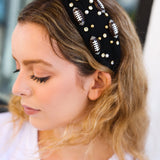 Black Stone & Gem Football Embellished Top Knot Headband