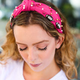 Fuchsia Stone & Gem Football Embellished Top Knot Headband