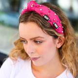 Fuchsia Stone & Gem Football Embellished Top Knot Headband