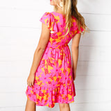 Fuchsia & Orange Tropical Floral Square Neck Dress