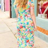 Diva Dreams Lime Floral Print Fit & Flare Maxi Dress