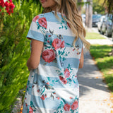 Blue & Cream Stripe Floral French Terry Dress