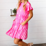 Bright Pink Floral Dolman Sleeve Babydoll Dress