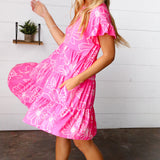 Bright Pink Floral Dolman Sleeve Babydoll Dress