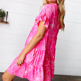 Bright Pink Floral Dolman Sleeve Babydoll Dress