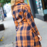 Diva Dreams Navy & Rust Plaid Flannel Button Down Waist Tie Dress