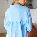 All Of Me Blue Collared Notched Neckline Cotton Top