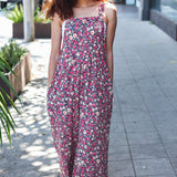 Stand Out Navy Floral Print Baggy Overall Jumpsuit