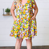 Indigo & Lemon Floral Babydoll Ruffle Dress