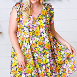 Indigo & Lemon Floral Babydoll Ruffle Dress