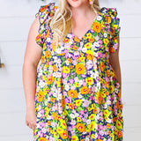 Indigo & Lemon Floral Babydoll Ruffle Dress