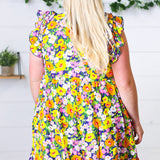 Indigo & Lemon Floral Babydoll Ruffle Dress