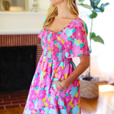 Vacay Vibes Fuchsia Floral Print Fit & Flare Smocked Dress