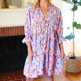 Love Found Blue & Lavender Ikat Print V Neck Dress