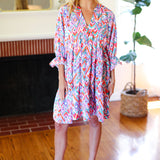 Love Found Blue & Lavender Ikat Print V Neck Dress