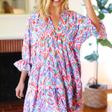 Love Found Blue & Lavender Ikat Print V Neck Dress