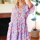 Love Found Blue & Lavender Ikat Print V Neck Dress