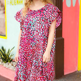 Fuchsia & Teal Abstract Dot Yoke Woven Dress