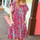 Fuchsia & Teal Abstract Dot Yoke Woven Dress