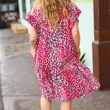 Fuchsia & Teal Abstract Dot Yoke Woven Dress