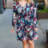 Navy & Plum Abstract Print Side Pocket Dress