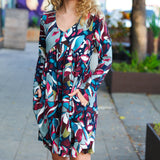 Navy & Plum Abstract Print Side Pocket Dress