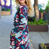 Navy & Plum Abstract Print Side Pocket Dress