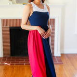 Patriotic Color Block Fit & Flare Maxi Dress