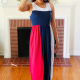 Patriotic Color Block Fit & Flare Maxi Dress