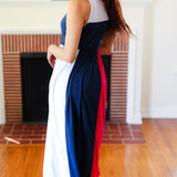 Patriotic Color Block Fit & Flare Maxi Dress