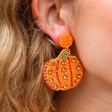 Pumpkin Beaded & Jewel Dangle Earrings