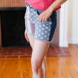 American Flag High Rise Frayed Hem Denim Shorts