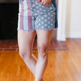 American Flag High Rise Frayed Hem Denim Shorts