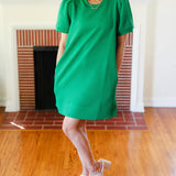 Boldy You Kelly Green Textured Puff Sleeve Dress