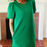 Boldy You Kelly Green Textured Puff Sleeve Dress