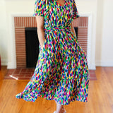 All For You Navy Multicolor Abstract Print Smocked Waist Maxi Dress