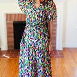 All For You Navy Multicolor Abstract Print Smocked Waist Maxi Dress