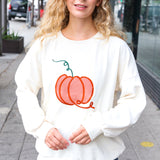 Halloween Lovely Ivory Embroidered Pumpkin Knit Sweater