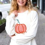 Halloween Lovely Ivory Embroidered Pumpkin Knit Sweater