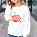 Halloween Lovely Ivory Embroidered Pumpkin Knit Sweater