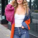 Dazzle In Magenta & Navy Chunky Knit Color Block Cardigan