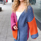 Dazzle In Magenta & Navy Chunky Knit Color Block Cardigan