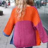 Dazzle In Magenta & Navy Chunky Knit Color Block Cardigan