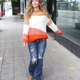 Adorable You Camel & Orange Color Block Sweater