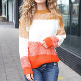 Adorable You Camel & Orange Color Block Sweater