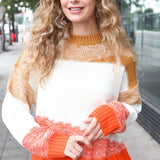 Adorable You Camel & Orange Color Block Sweater