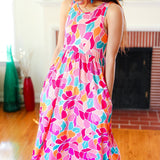 Hello Beautiful Fuchsia Abstract Floral Fit & Flare Maxi Dress