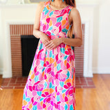 Hello Beautiful Fuchsia Abstract Floral Fit & Flare Maxi Dress