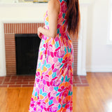 Hello Beautiful Fuchsia Abstract Floral Fit & Flare Maxi Dress