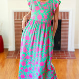 Stand Out Green & Fuchsia Floral Fit & Flare Maxi Dress